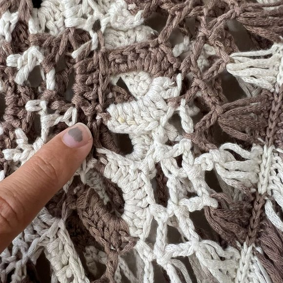 Vintage Y2K Vivid Collection Brown White Crocheted Swim Cover Up Blouse - Picture 4 of 10
